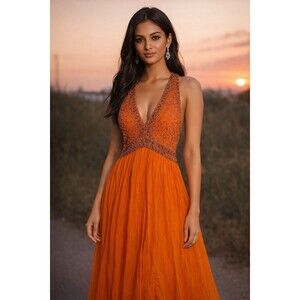 Vintage Mike Bennet Beaded Midi Formal Dress Hoco Homecoming Cocktail Size 8